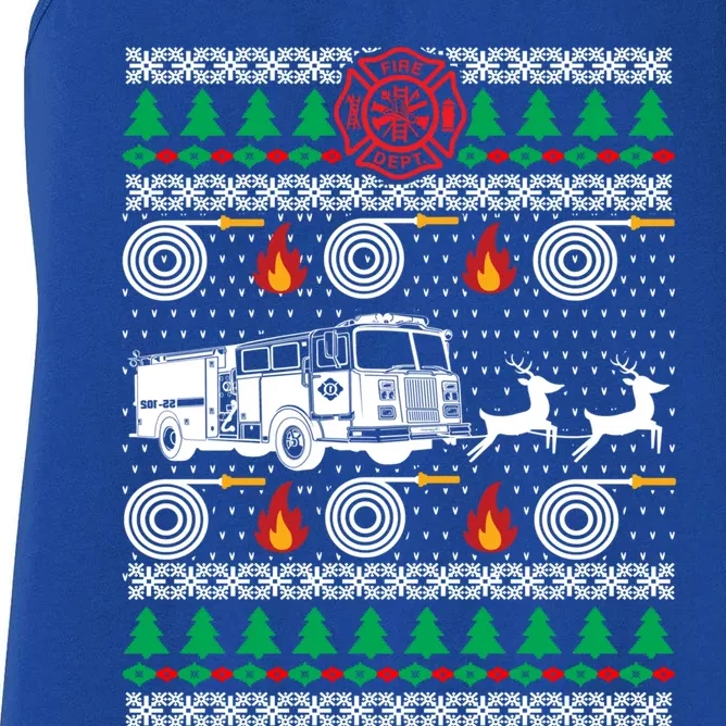 Firefighter Fire Dept Ugly Christmas Funny Xmas Pajama Funny Gift Women's Racerback Tank