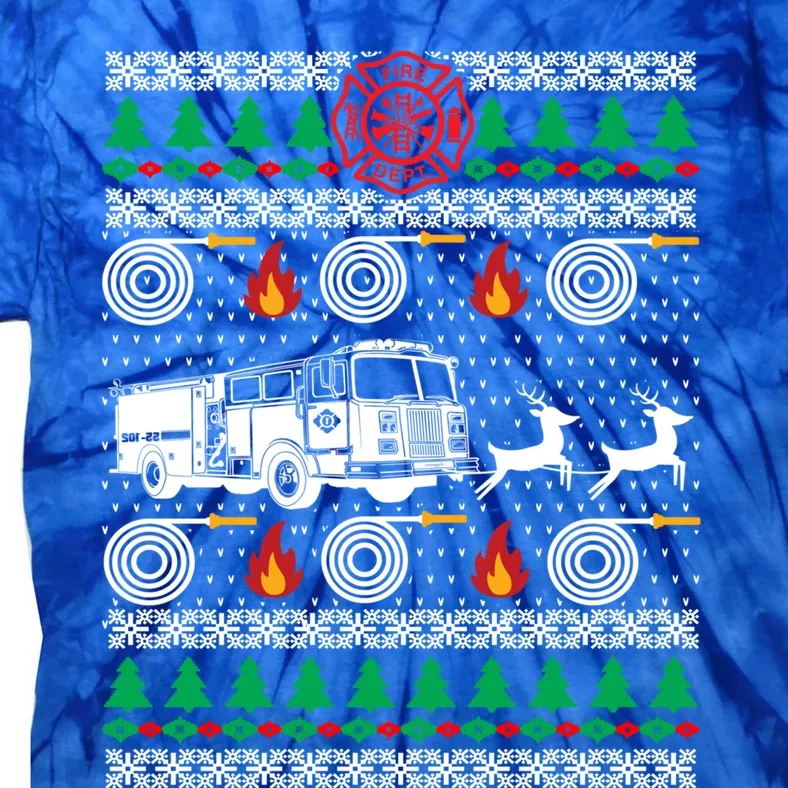 Firefighter Fire Dept Ugly Christmas Funny Xmas Pajama Funny Gift Tie-Dye T-Shirt