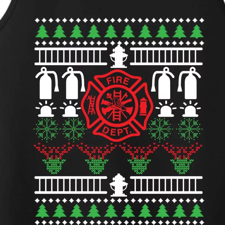 Firefighter Fire Dept Ugly Christmas Funny Xmas Pajama Funny Gift Cool Gift Performance Tank