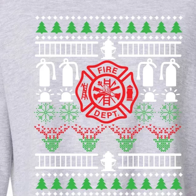 Firefighter Fire Dept Ugly Christmas Funny Xmas Pajama Funny Gift Cool Gift Cropped Pullover Crew