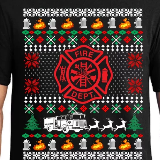 Firefighter Fire Dept Ugly Christmas Funny Xmas Pajama Funny Gift Pajama Set