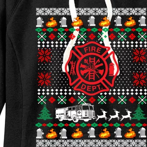 Firefighter Fire Dept Ugly Christmas Funny Xmas Pajama Funny Gift Women's Fleece Hoodie