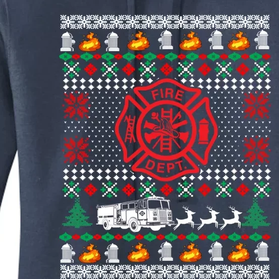 Firefighter Fire Dept Ugly Christmas Funny Xmas Pajama Funny Gift Women's Pullover Hoodie