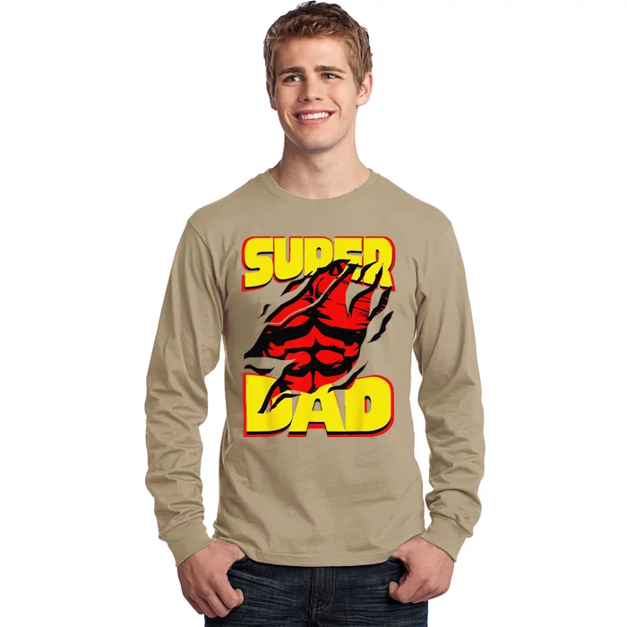 Funny Fatherss Day Dads Birthday Super Dad Hero For Dad Long Sleeve Shirt