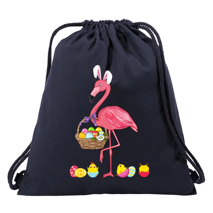 Funny Flamingo Easter Bunny Eggs Easter Gift Drawstring Bag