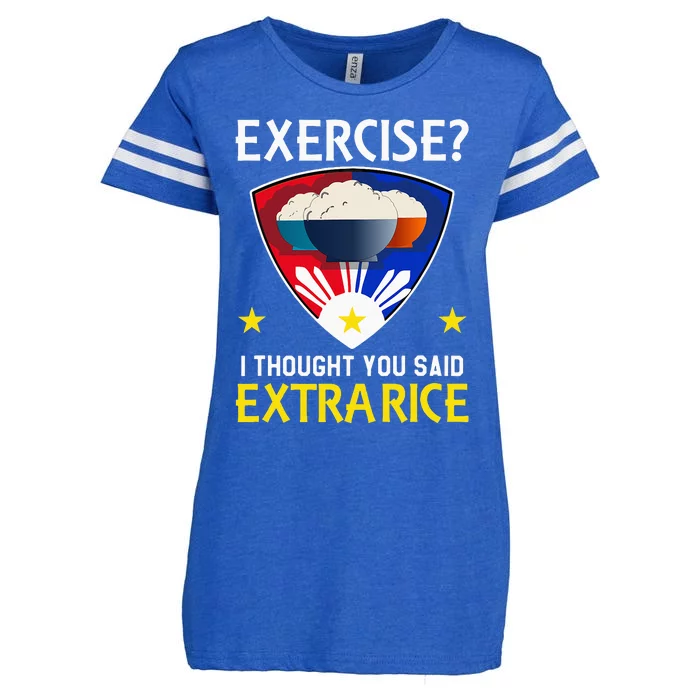 Filipino Food Extra Rice Exercise Philippine Funny Pinoy Enza Ladies Jersey Football T-Shirt