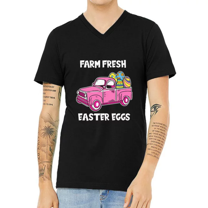 Farm Fresh Eatser Eggs Easter Day Gift Funny Egg V-Neck T-Shirt