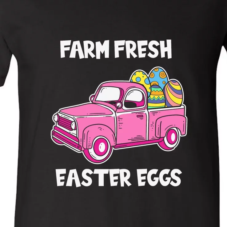 Farm Fresh Eatser Eggs Easter Day Gift Funny Egg V-Neck T-Shirt