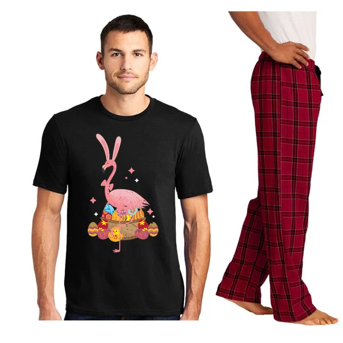 Funny Flamingo Easter Bunny Easter Egg Basket Gift Pajama Set