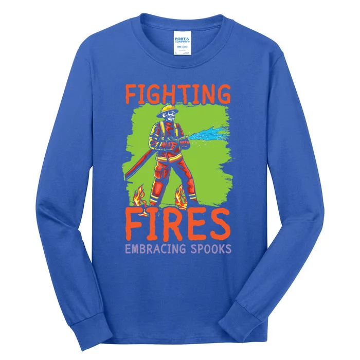 Fighting Fires Embracing Spooks Trick Or Treat Firefighter Gift Tall Long Sleeve T-Shirt