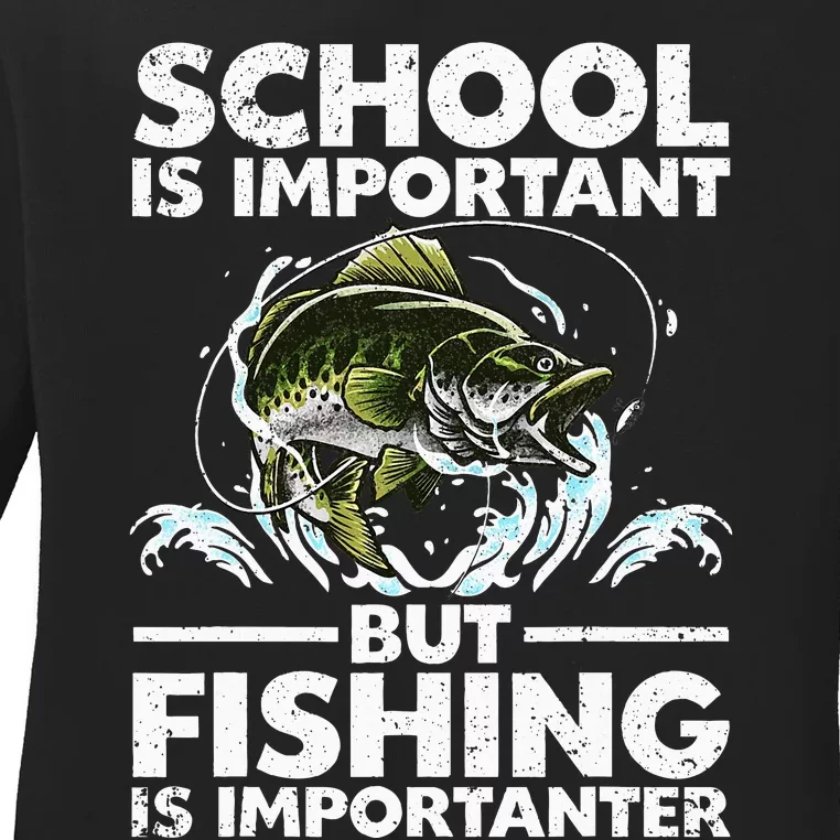 Funny Fishing For Boy Fish Saying Bass Fisherman Ladies Long Sleeve Shirt