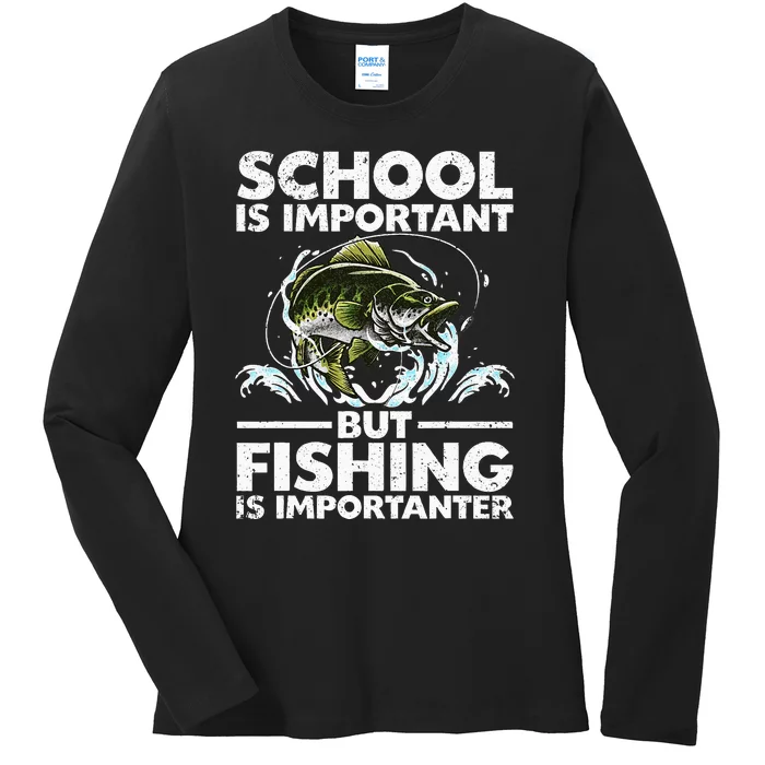 Funny Fishing For Boy Fish Saying Bass Fisherman Ladies Long Sleeve Shirt