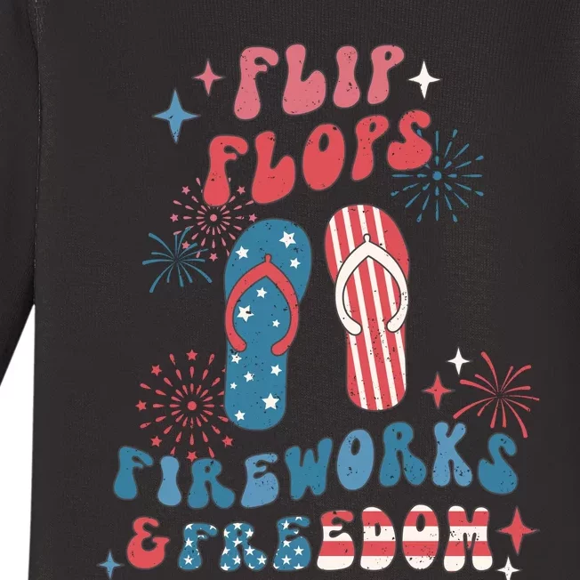 Flip Flops Fireworks & Freedom 4th Of July Baby Long Sleeve Bodysuit