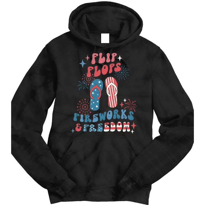 Flip Flops Fireworks & Freedom 4th Of July Tie Dye Hoodie