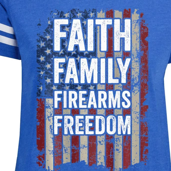 Faith Family Firearms & Freedom - Pro God Guns USA (ON BACK) Enza Ladies Jersey Football T-Shirt