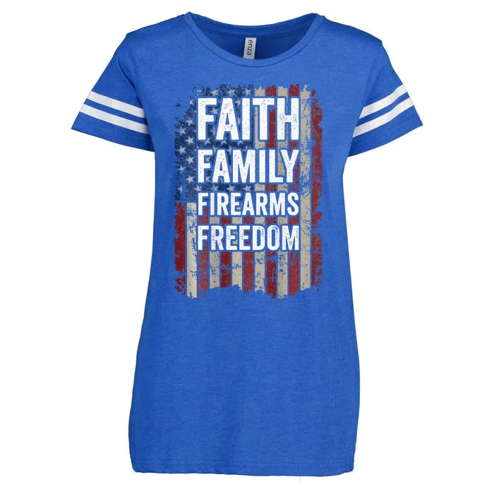 Faith Family Firearms & Freedom - Pro God Guns USA (ON BACK) Enza Ladies Jersey Football T-Shirt