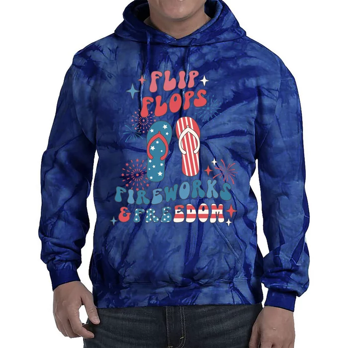 Flip Flops Fireworks & Freedom 4th Of July Independence Day Tie Dye Hoodie