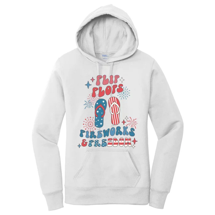 Flip Flops Fireworks & Freedom 4th Of July Independence Day Women's Pullover Hoodie