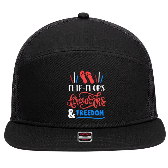 Flip Flops Fireworks And Freedom Fourth Of July 7 Panel Mesh Trucker Snapback Hat