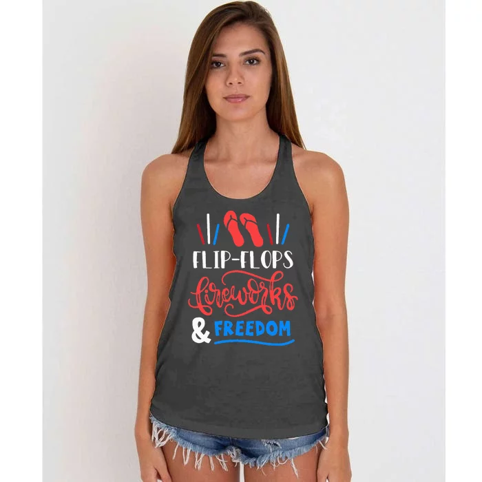 Flip Flops Fireworks And Freedom Fourth Of July Women's Knotted Racerback Tank