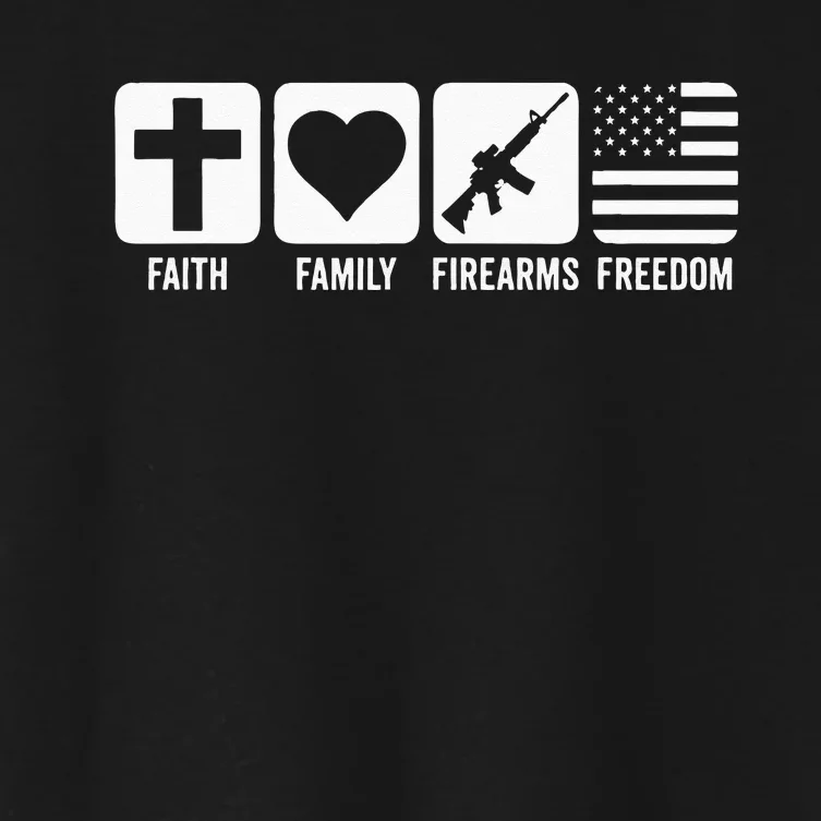 Faith Family Firearms & Freedom USA Flag Pro God & Guns Women's Crop Top Tee