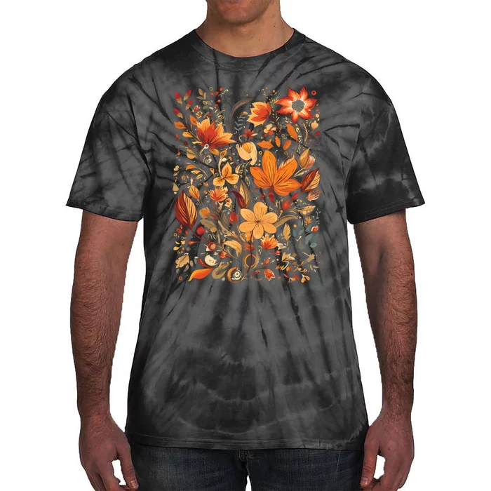 Fall Floral Fall Wildflowers Autumn Tie-Dye T-Shirt