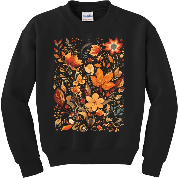 Fall Floral Fall Wildflowers Autumn Kids Sweatshirt