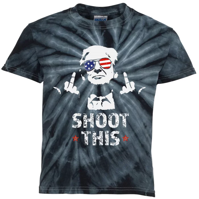 Fight Fight Fight Trump 2024 American Flag Shoot This Kids Tie-Dye T-Shirt