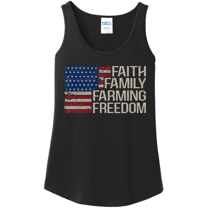 Faith Family Farming Freedom American Flag Ladies Essential Tank