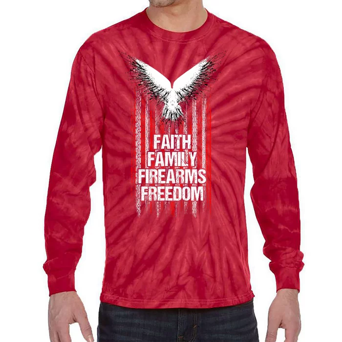 Faith Family Firearms & Freedom American Flag Pro God Guns Tie-Dye Long Sleeve Shirt