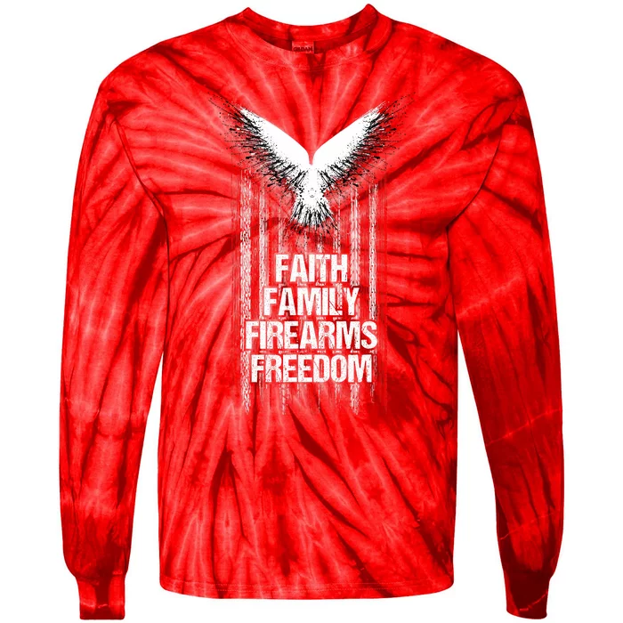 Faith Family Firearms & Freedom American Flag Pro God Guns Tie-Dye Long Sleeve Shirt