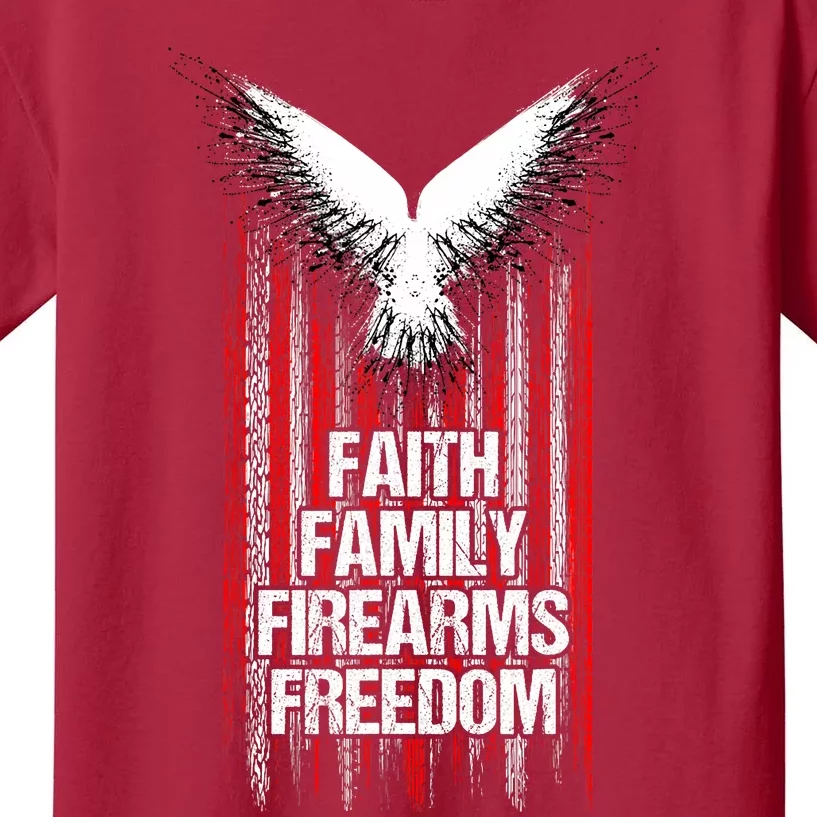 Faith Family Firearms & Freedom American Flag Pro God Guns Kids T-Shirt