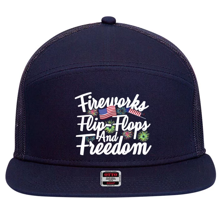 Flip Flops Fireworks And Freedom Fourth Of July Cool Gift 7 Panel Mesh Trucker Snapback Hat