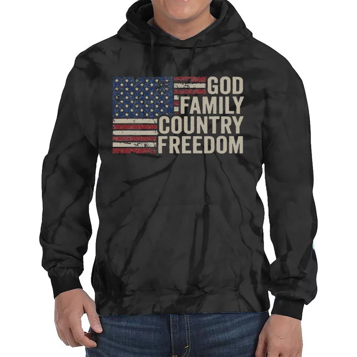 Faith Family Freedom Christian Vintage USA Flag Tie Dye Hoodie