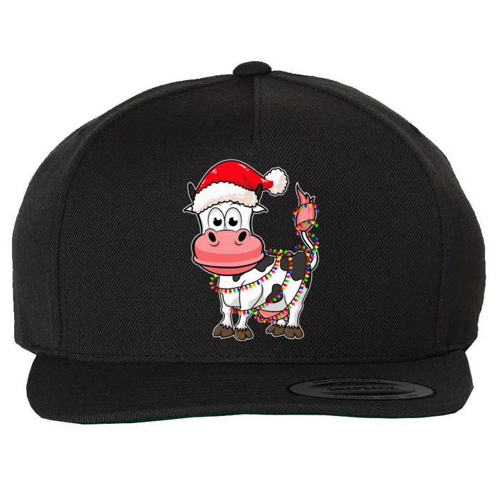 Festive Farm Friend Christmas Lights Cow with Xmas Hat Wool Snapback Cap