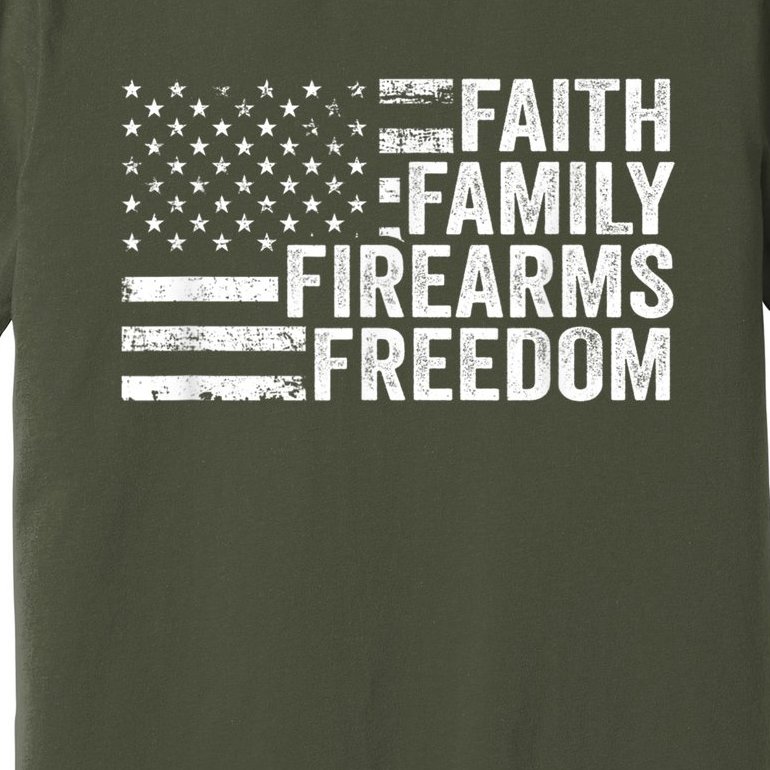 Faith Family Firearms & Freedom Pro God Guns American Flag Premium T-Shirt