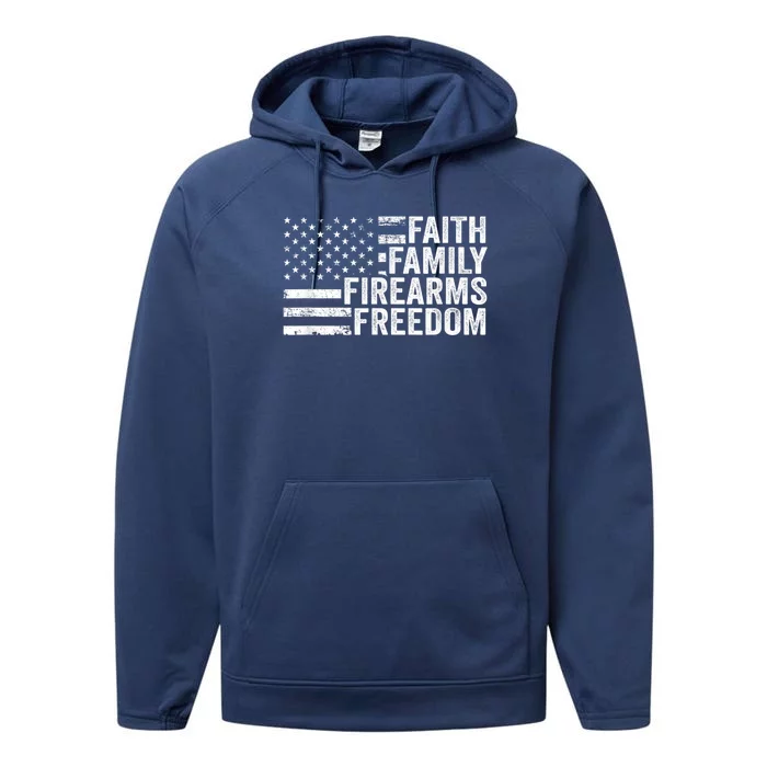 Faith Family Firearms & Freedom Pro God Guns American Flag Performance Fleece Hoodie