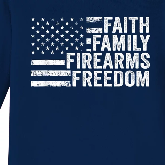 Faith Family Firearms & Freedom Pro God Guns American Flag Baby Long Sleeve Bodysuit