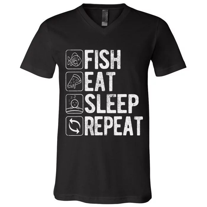 Fishing Fisherman Funny Eat Sleep Fish Repeat Fisher V-Neck T-Shirt