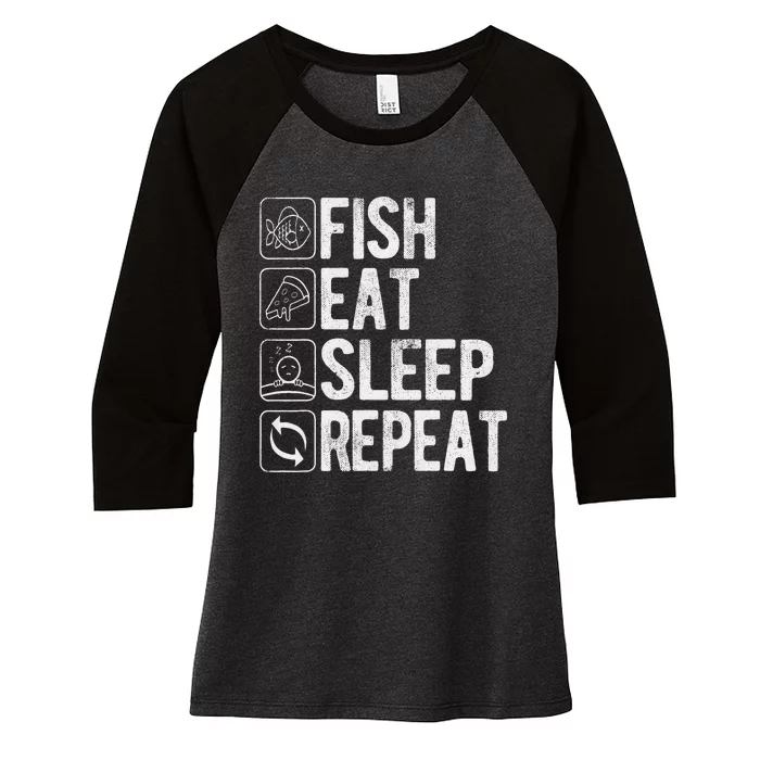 Fishing Fisherman Funny Eat Sleep Fish Repeat Fisher Women's Tri-Blend 3/4-Sleeve Raglan Shirt