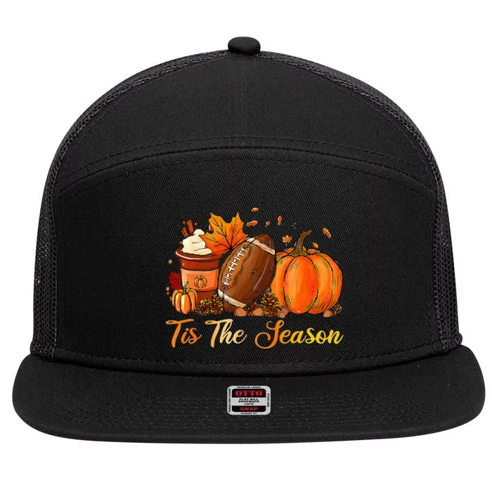 Festive Fall Football Embrace the Pumpkin Spice Season 7 Panel Mesh Trucker Snapback Hat