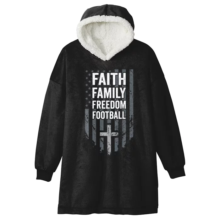 Faith Family Freedom Football USA Cross Flag ON BACK Hooded Wearable Blanket