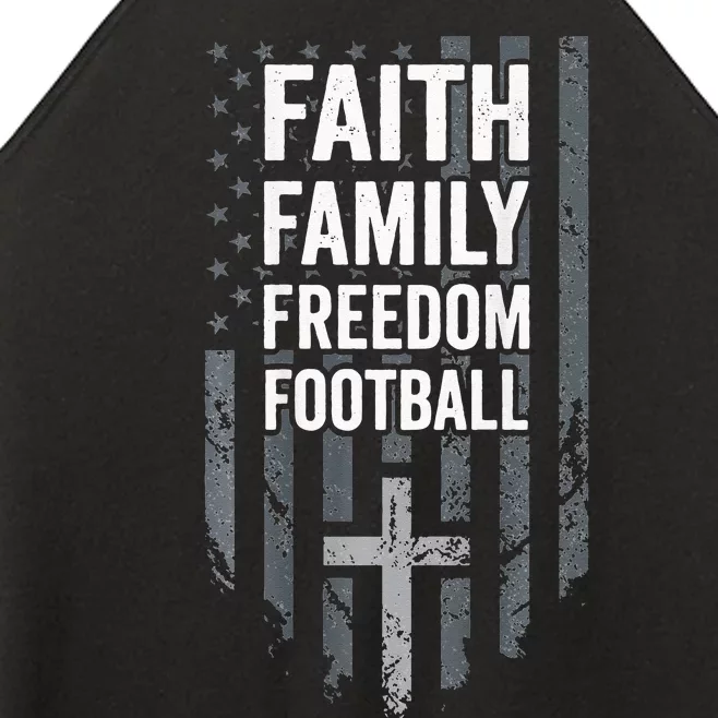 Faith Family Freedom Football USA Cross Flag ON BACK Women’s Perfect Tri Rocker Tank