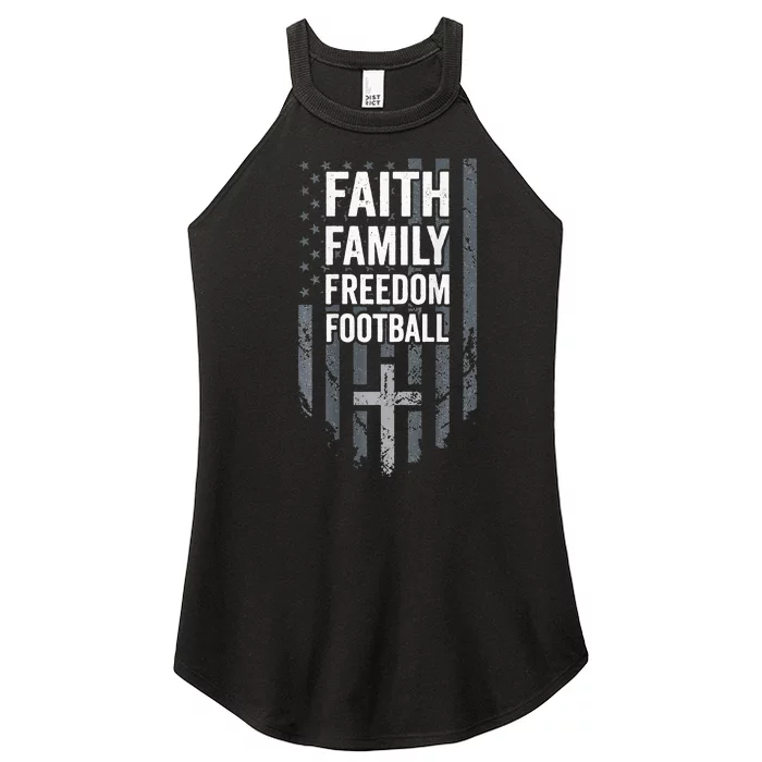 Faith Family Freedom Football USA Cross Flag ON BACK Women’s Perfect Tri Rocker Tank