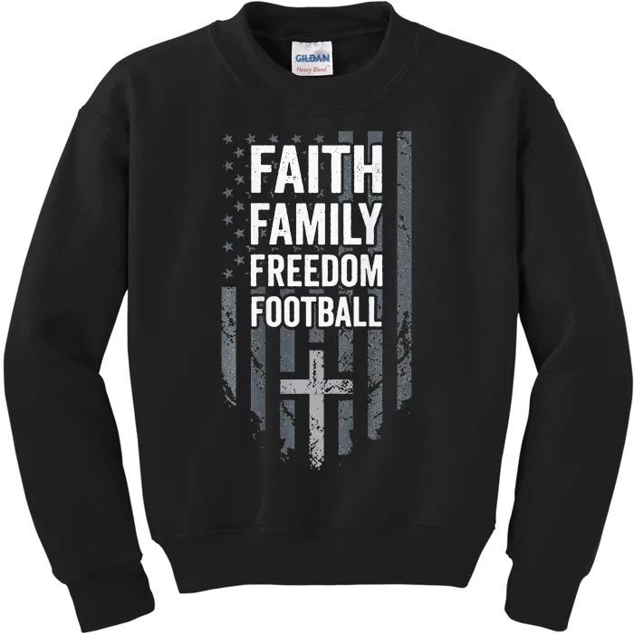 Faith Family Freedom Football USA Cross Flag ON BACK Kids Sweatshirt