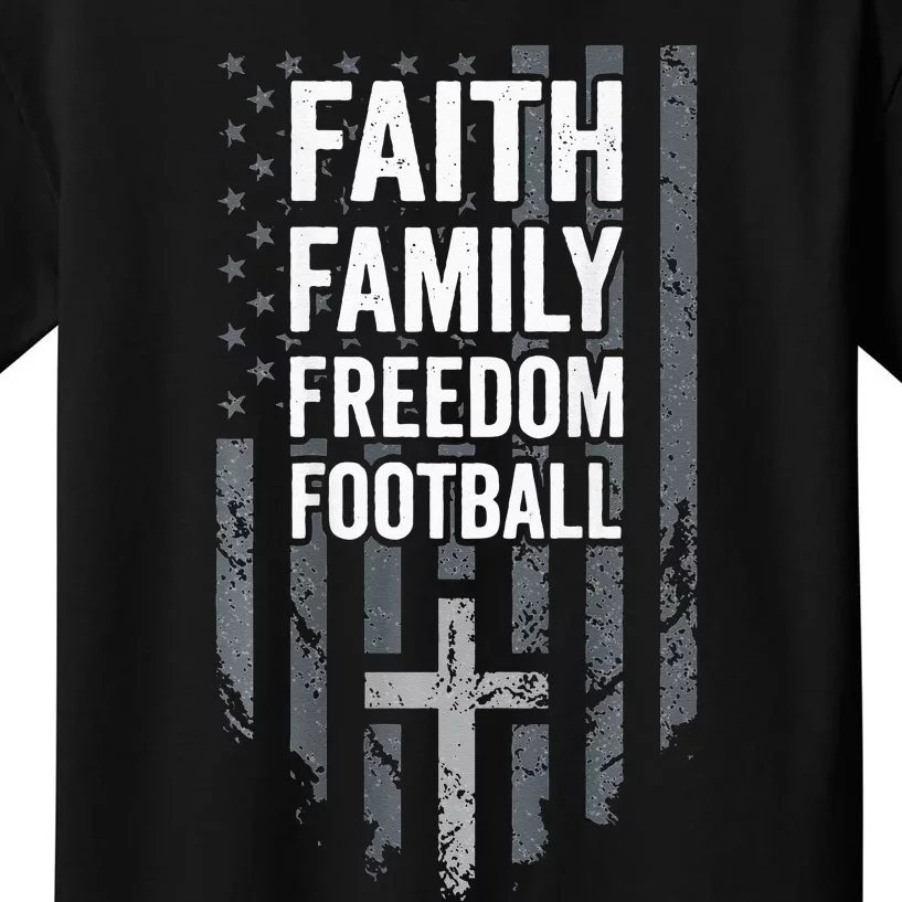 Faith Family Freedom Football USA Cross Flag ON BACK Kids T-Shirt