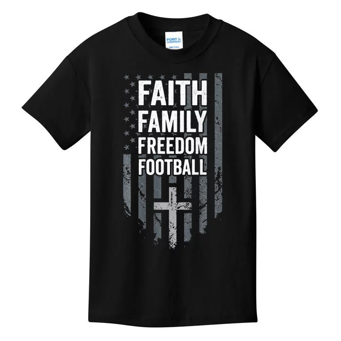 Faith Family Freedom Football USA Cross Flag ON BACK Kids T-Shirt