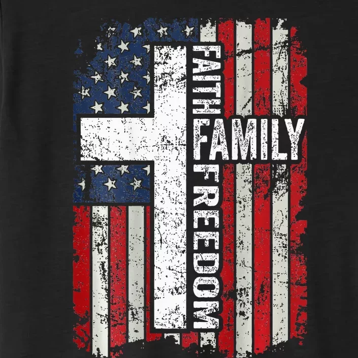 Faith Family Freedom Patriotic Christian USA Flag ON BACK ChromaSoft Performance T-Shirt