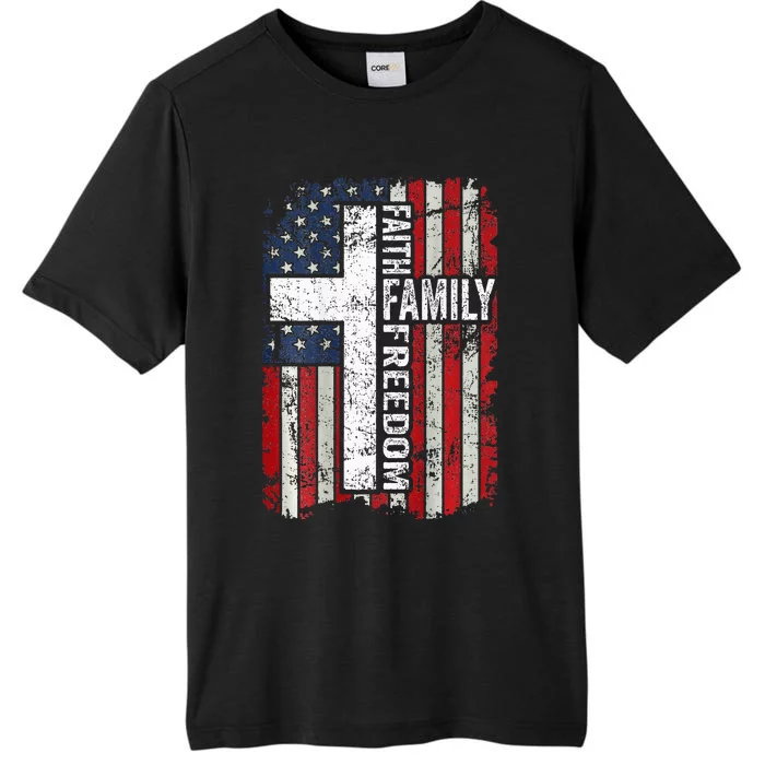 Faith Family Freedom Patriotic Christian USA Flag ON BACK ChromaSoft Performance T-Shirt