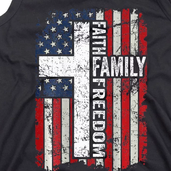 Faith Family Freedom Patriotic Christian USA Flag ON BACK Tank Top